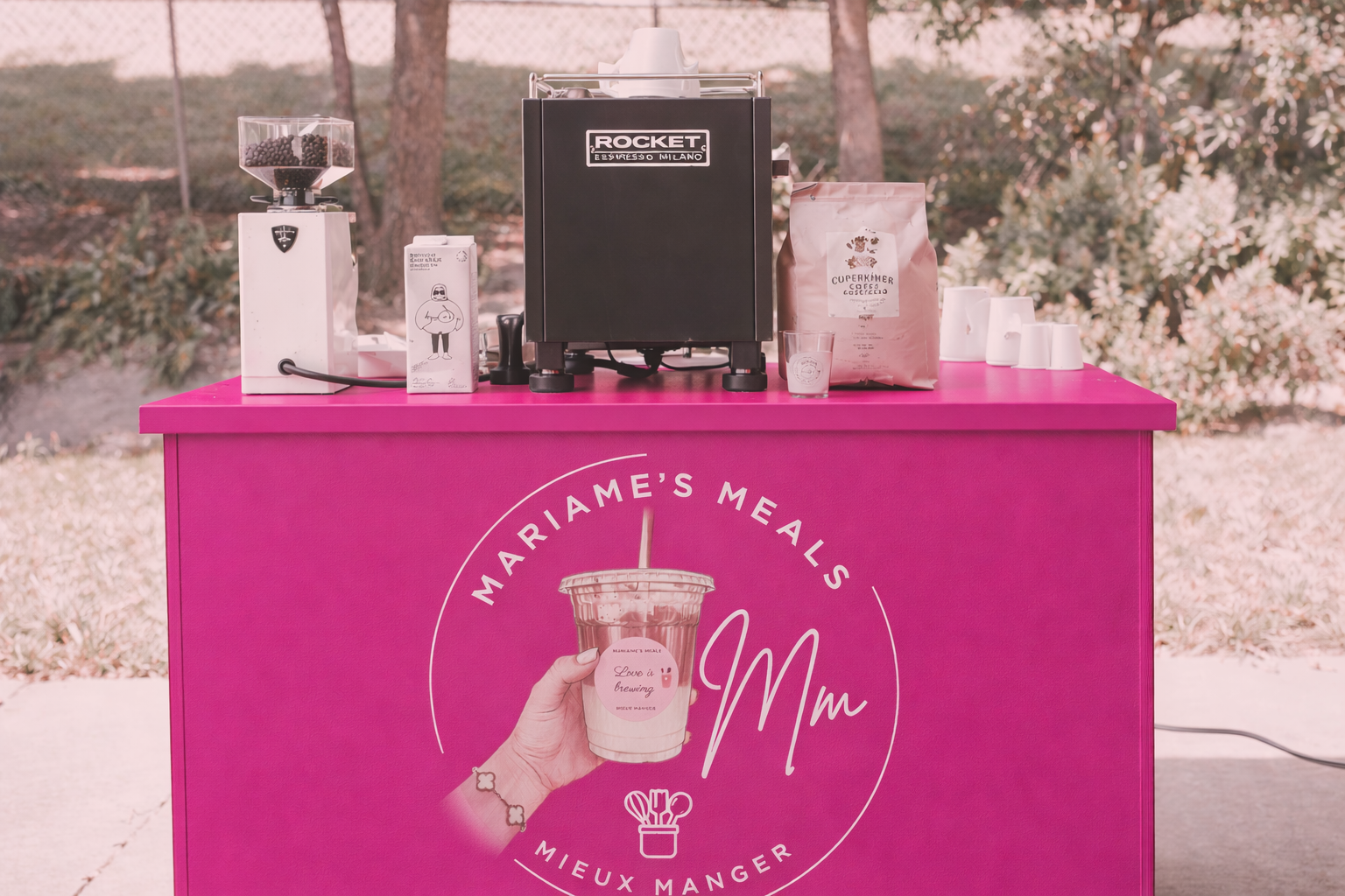 Mariame's Meals pink coffee cart
